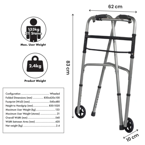 Walking Frame On Wheels | Folding Zimmer Frame For Seniors - Image 7