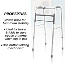 Folding Zimmer Walking Frame with stability features highlighted.