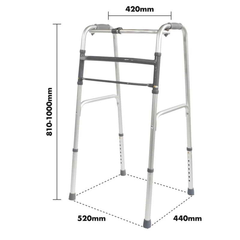 Folding Zimmer Walking Frame with dimensions labeled.