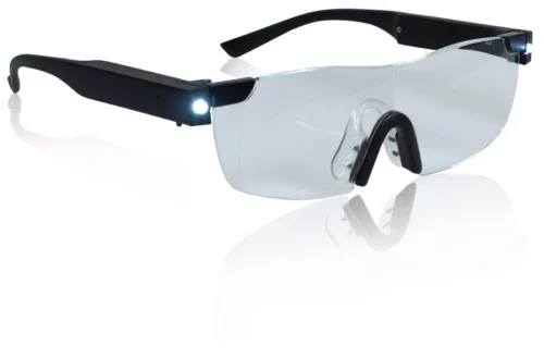 Magnifying glasses with LED lights on the sides.