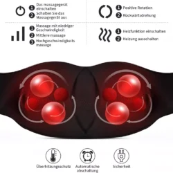 Diagram showing features of the Shiatsu Neck Shoulder Massager.