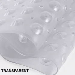 Clear anti-slip shower mat with suction cups.