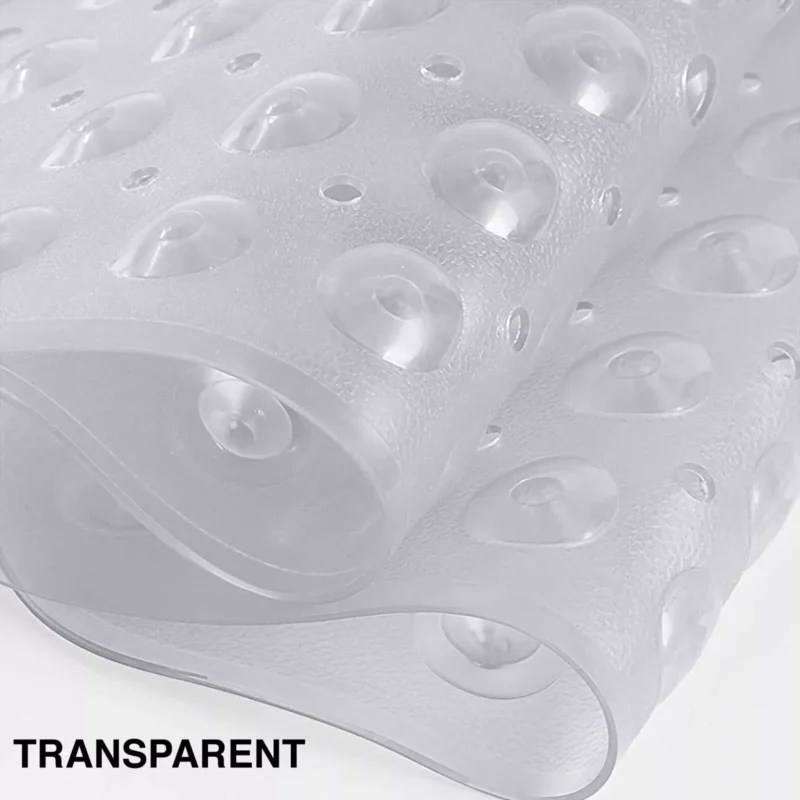 Clear anti-slip shower mat with suction cups.