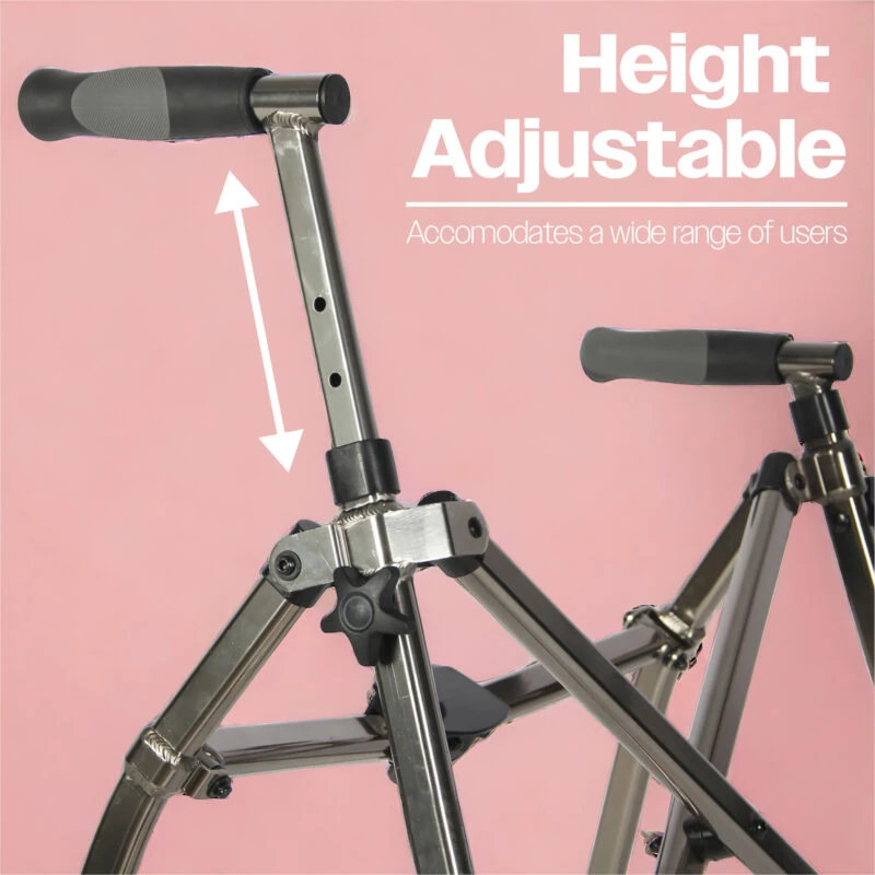 Close-up of height adjustable feature on a folding walking frame.