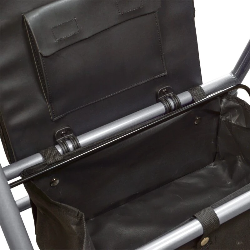 Close-up of under-seat storage bag on a rollator.