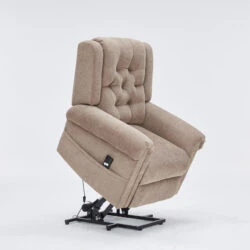 Electric recliner chair in a lifted position on a white background.