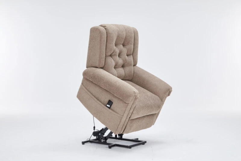 Electric recliner chair in a lifted position on a white background.