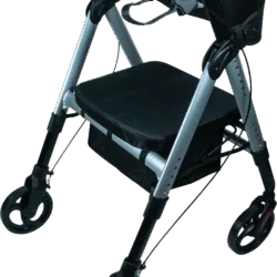 Bariatric rollator with seat, black frame and wheels.