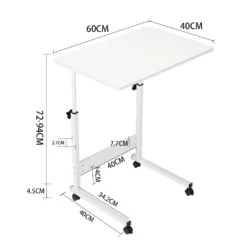 White over chair table with adjustable height and dimensions labeled.