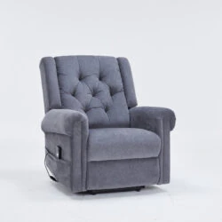 Grey recliner chair with buttoned back design.