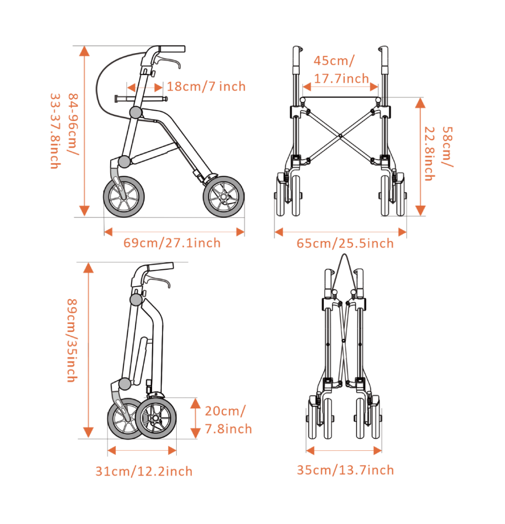 4 wheeled walker, rollator walking aid, walking rollator with seat, 4 wheel mobility walker with seat, 4 wheeled walker folding uplivin rollator specs