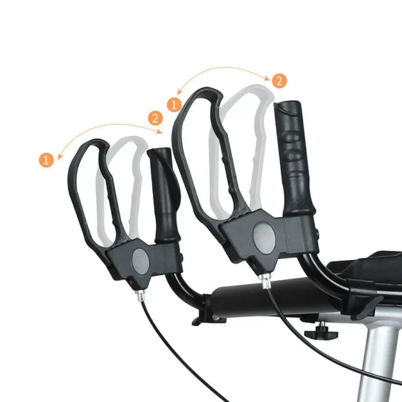 Close-up of forearm support handles on a mobility walker.