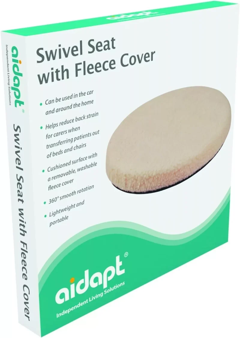 Packaging of a swivel seat with fleece cover by aidapt.