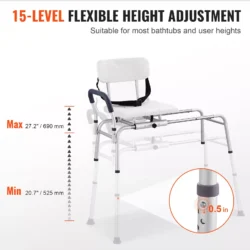 Shower transfer bench with adjustable height feature.