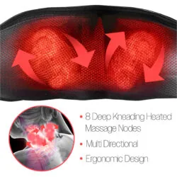 Close-up of heated massage nodes with arrows indicating motion.