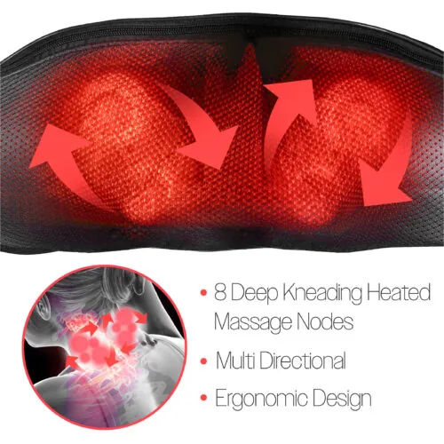 Close-up of heated massage nodes with arrows indicating motion.