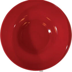 Top view of a red bowl with a suction base.