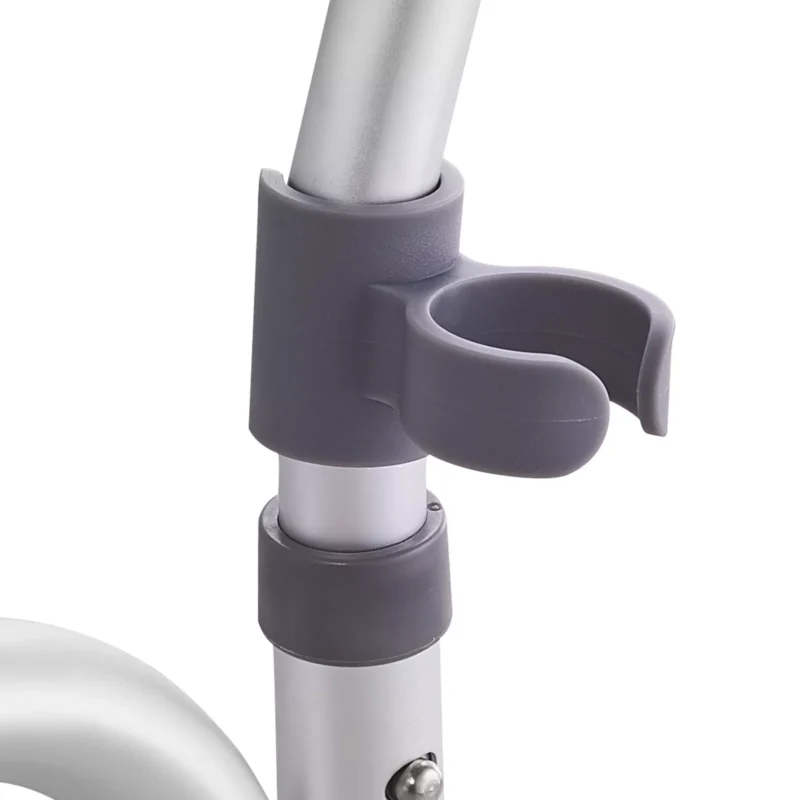Close-up of showerhead holder on a shower transfer bench.