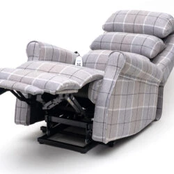 Recliner chair with Glen Check fabric in a partially reclined position.