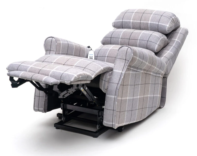 Recliner chair with Glen Check fabric in a partially reclined position.