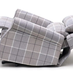 Armchair in Glen Check fabric fully reclined with visible steel frame.
