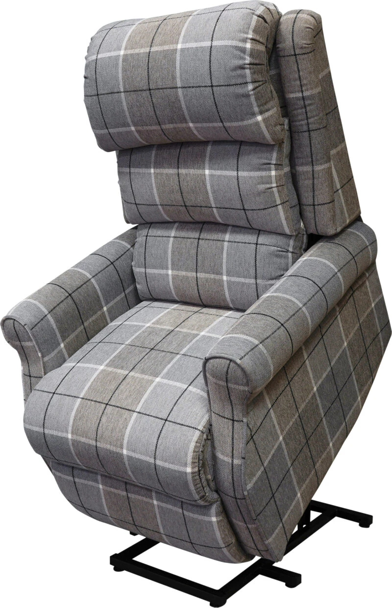 Broadway dual motor riser recline armchair in Glen Check fabric.