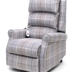 Glen check fabric recliner armchair with remote control.