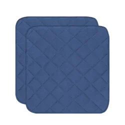 Two blue quilted incontinence chair pads overlapping.