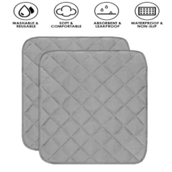 Two grey quilted incontinence chair pads with icons above.