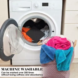 Incontinence chair pad in a washing machine with laundry basket nearby.