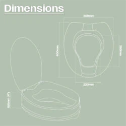 Diagram showing dimensions of a toilet seat with lid.