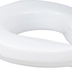 White toilet seat extender with adjustable bracket.