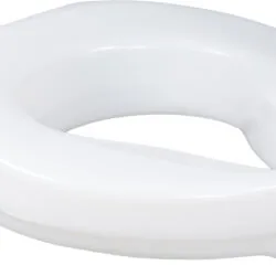 White toilet seat extender with adjustable bracket.