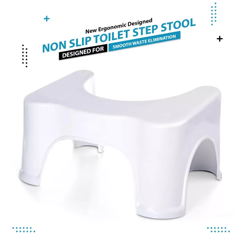 White ergonomic toilet foot stool with non-slip design.