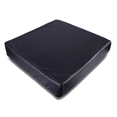 Black vinyl wheelchair cushion with smooth surface.