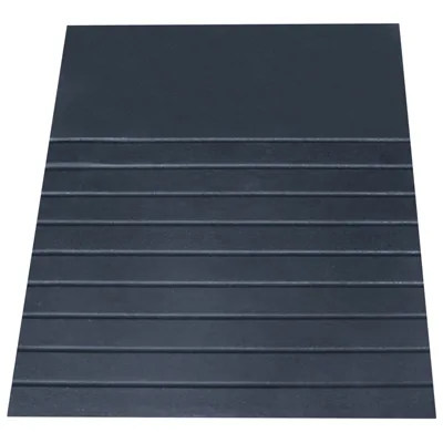 Black accessibility ramp with grooved surface.