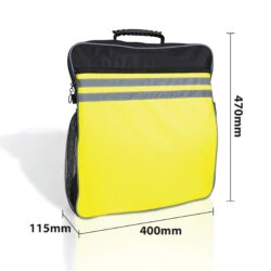 High-visibility reflective scooter bag with dimensions 470mm x 400mm x 115mm.