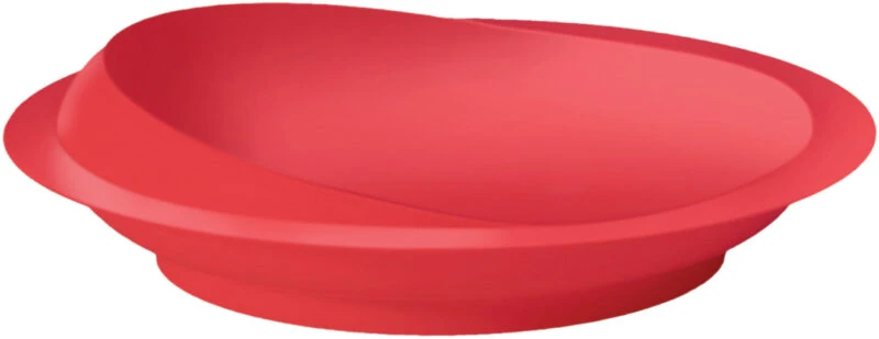 Red scoop plate with a raised edge and suction base.