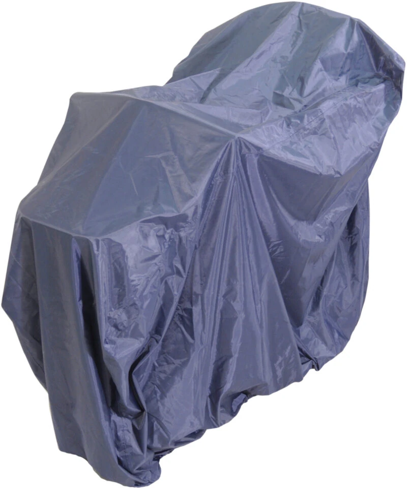 Navy blue cover draped over a mobility scooter.