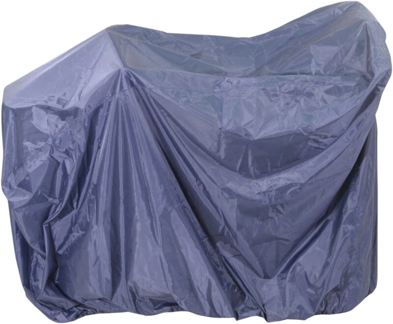 Navy blue weather cover draped over a mobility scooter.