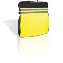Yellow and black scooter bag with reflective stripes and a carry handle.