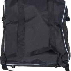Back view of a black scooter bag with adjustable straps and a carry handle.