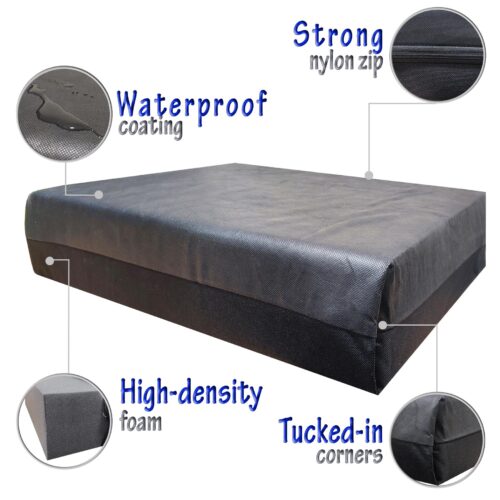 Pressure relief wheelchair cushion with waterproof coating and strong nylon zip.