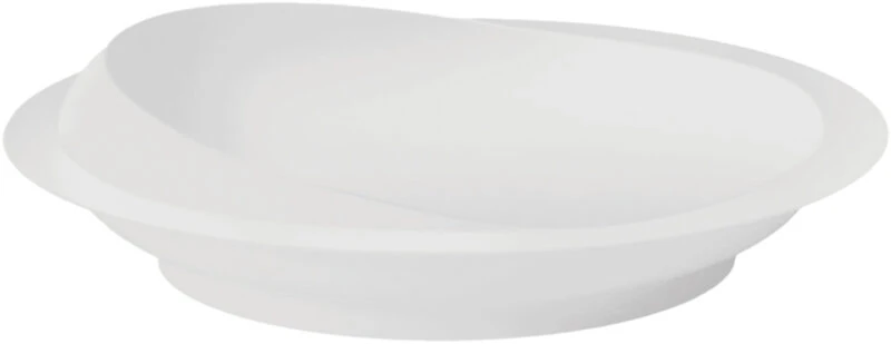 White scoop plate with a curved design and suction base.