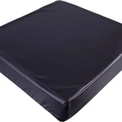Black vinyl wheelchair cushion with smooth surface.