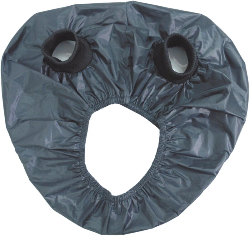 Tiller cover for mobility scooter with elastic edges and two openings.