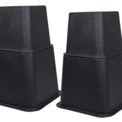 Four black furniture raisers arranged in a row.