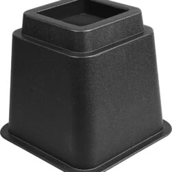 Black plastic furniture raiser with a square opening.