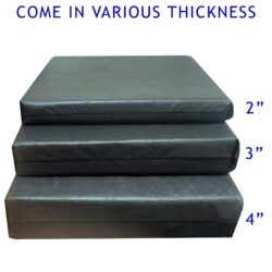 Three stacked wheelchair cushions in varying thicknesses: 2, 3, and 4 inches.