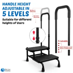 Dual step stool with adjustable handle in five levels.